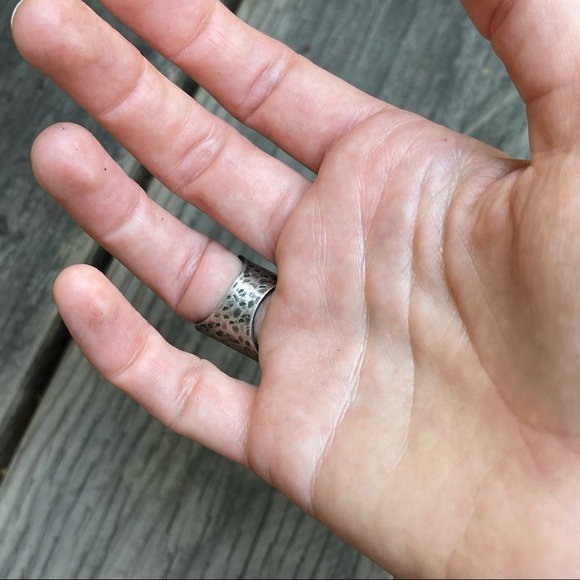 HAND-FORGED Sterling Silver Corset Ring Laced with Leather Size 6-6.5 - Picture 3 of 6